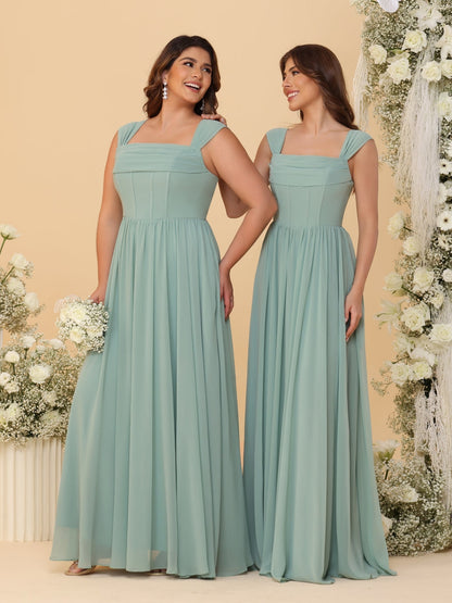 Chiffon A-Line/Princess Square Neck Sleeveless Bridesmaid Dresses with Pleats
