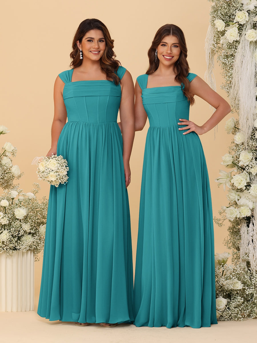 Chiffon A-Line/Princess Square Neck Sleeveless Bridesmaid Dresses with Pleats