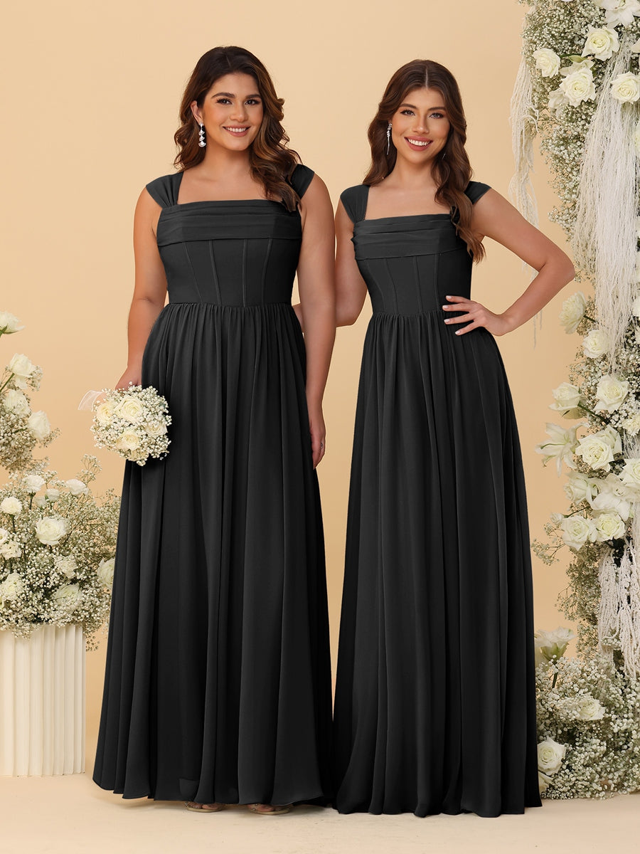 Chiffon A-Line/Princess Square Neck Sleeveless Bridesmaid Dresses with Pleats