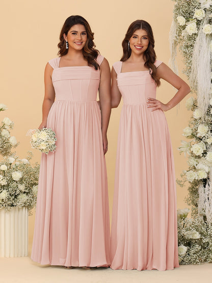 Chiffon A-Line/Princess Square Neck Sleeveless Bridesmaid Dresses with Pleats