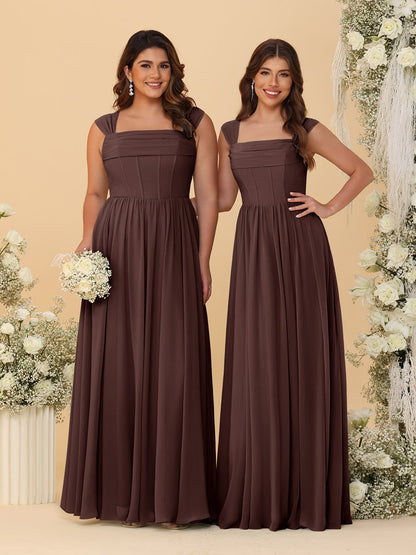 Chiffon A-Line/Princess Square Neck Sleeveless Bridesmaid Dresses with Pleats