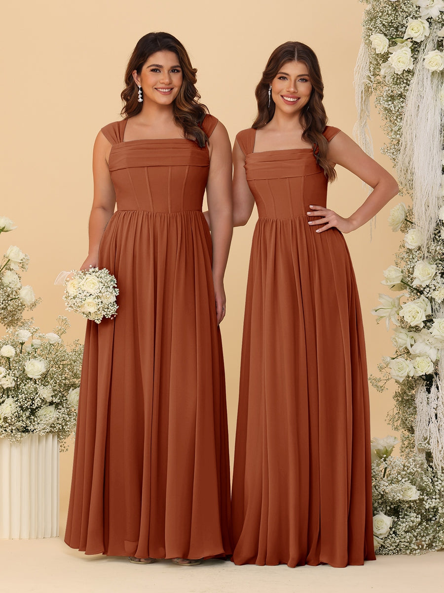 Chiffon A-Line/Princess Square Neck Sleeveless Bridesmaid Dresses with Pleats