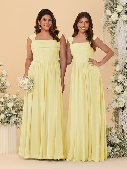 Chiffon A-Line/Princess Square Neck Sleeveless Bridesmaid Dresses with Pleats