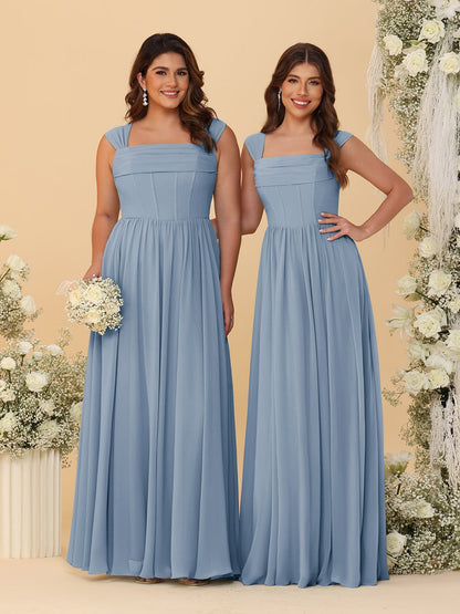 Chiffon A-Line/Princess Square Neck Sleeveless Bridesmaid Dresses with Pleats