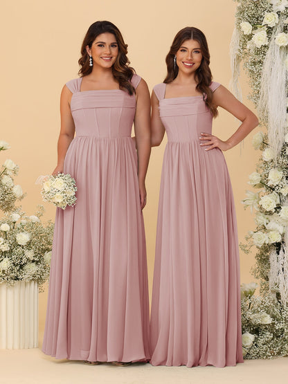 Chiffon A-Line/Princess Square Neck Sleeveless Bridesmaid Dresses with Pleats