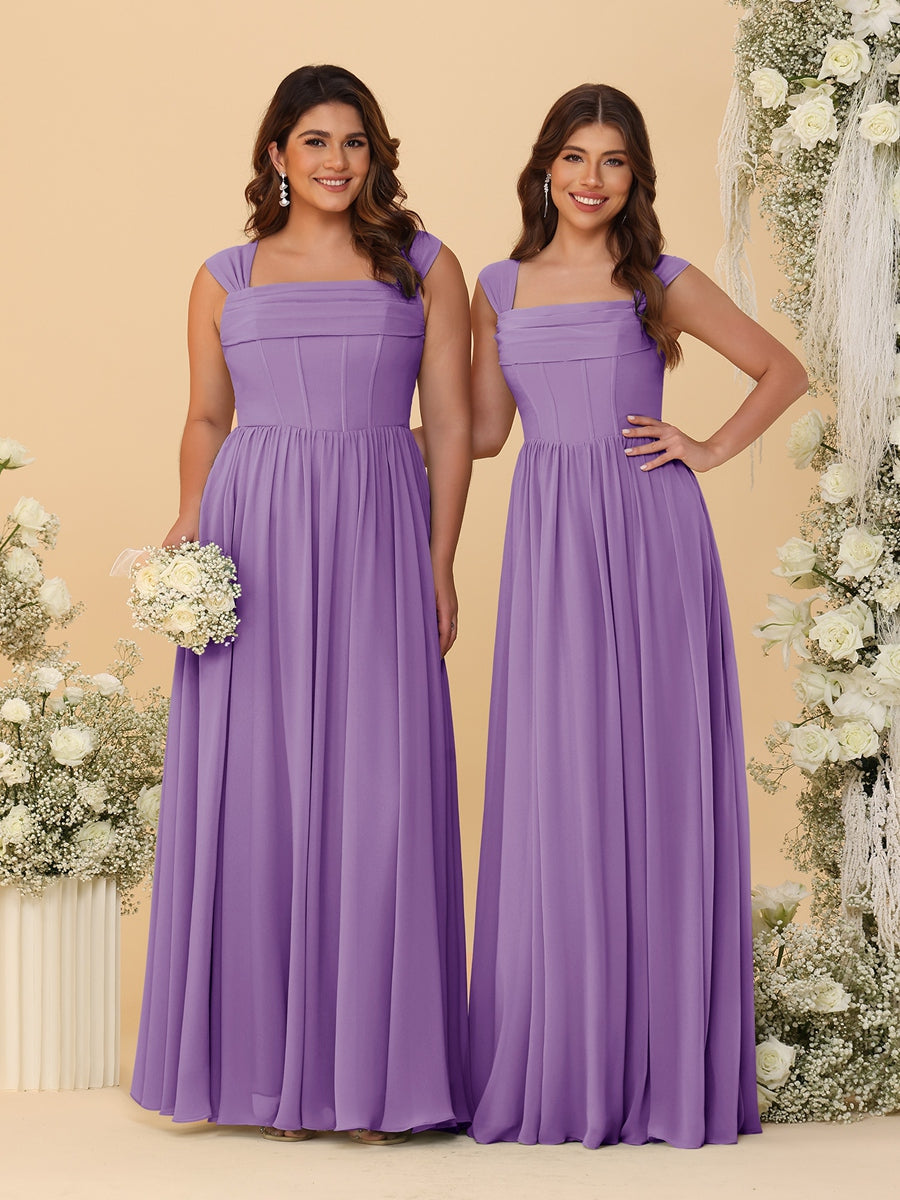 Chiffon A-Line/Princess Square Neck Sleeveless Bridesmaid Dresses with Pleats