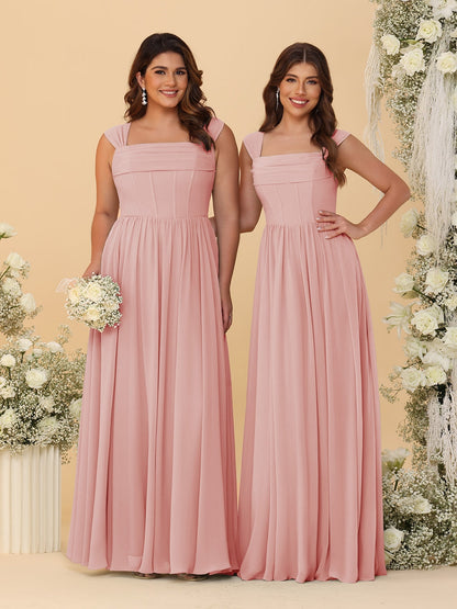 Chiffon A-Line/Princess Square Neck Sleeveless Bridesmaid Dresses with Pleats