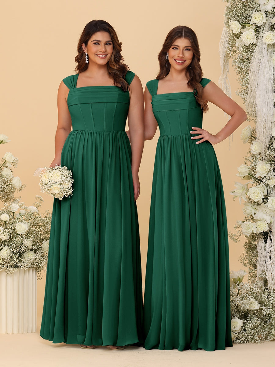 Chiffon A-Line/Princess Square Neck Sleeveless Bridesmaid Dresses with Pleats