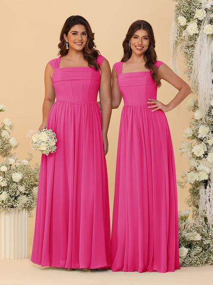Chiffon A-Line/Princess Square Neck Sleeveless Bridesmaid Dresses with Pleats