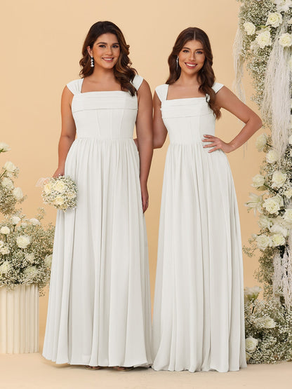 Chiffon A-Line/Princess Square Neck Sleeveless Bridesmaid Dresses with Pleats