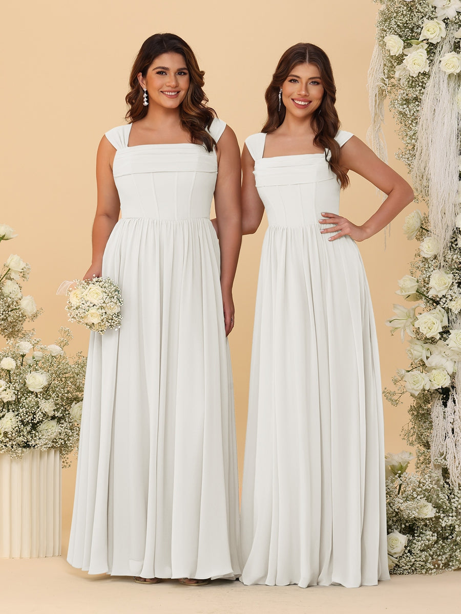 Chiffon A-Line/Princess Square Neck Sleeveless Bridesmaid Dresses with Pleats