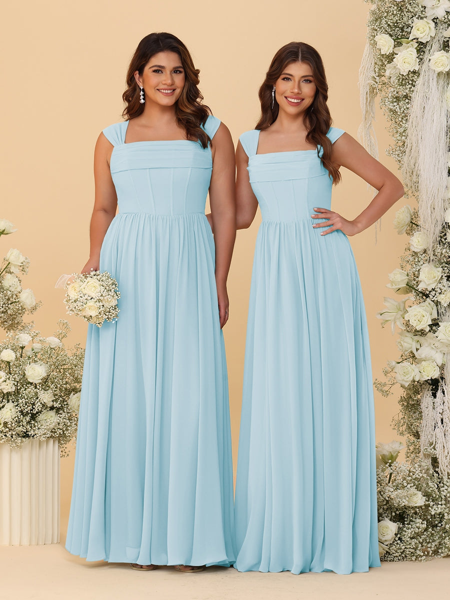 Chiffon A-Line/Princess Square Neck Sleeveless Bridesmaid Dresses with Pleats