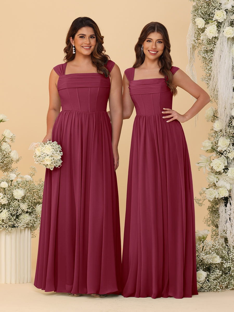 Chiffon A-Line/Princess Square Neck Sleeveless Bridesmaid Dresses with Pleats