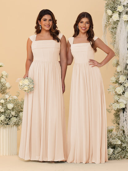 Chiffon A-Line/Princess Square Neck Sleeveless Bridesmaid Dresses with Pleats