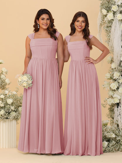 Chiffon A-Line/Princess Square Neck Sleeveless Bridesmaid Dresses with Pleats