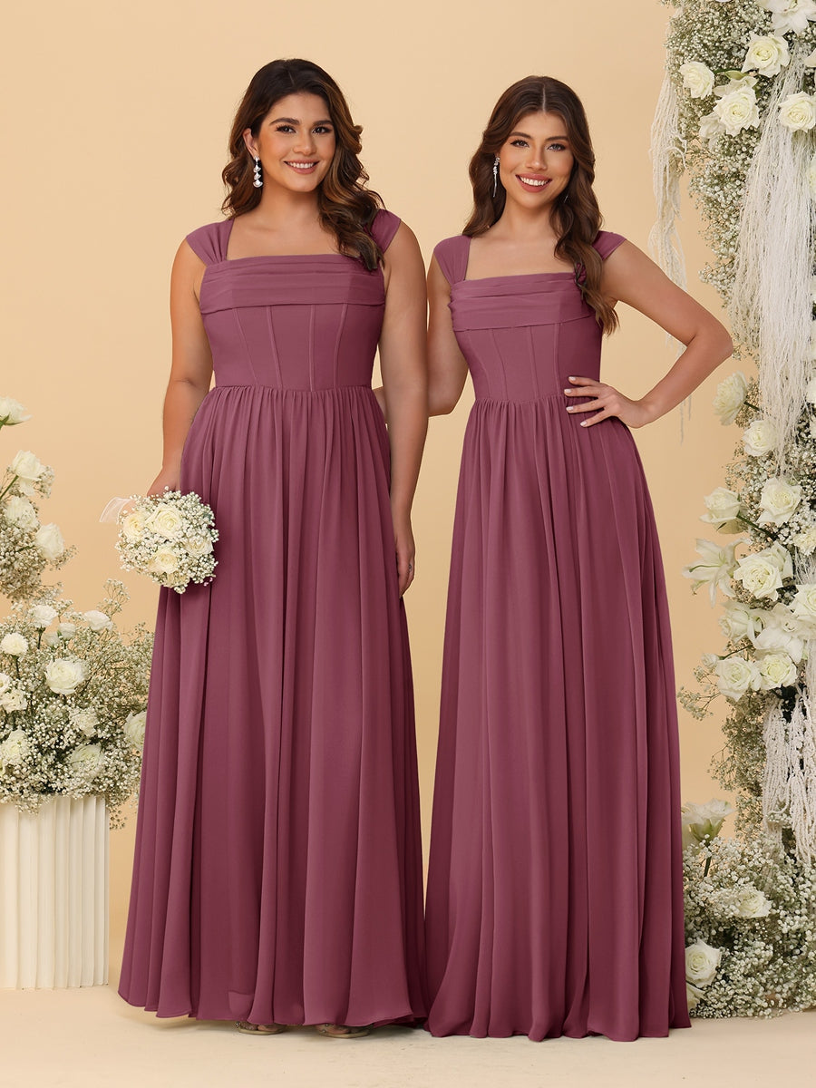 Chiffon A-Line/Princess Square Neck Sleeveless Bridesmaid Dresses with Pleats