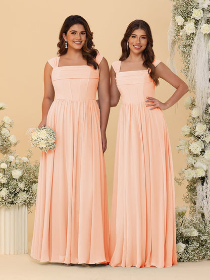 Chiffon A-Line/Princess Square Neck Sleeveless Bridesmaid Dresses with Pleats
