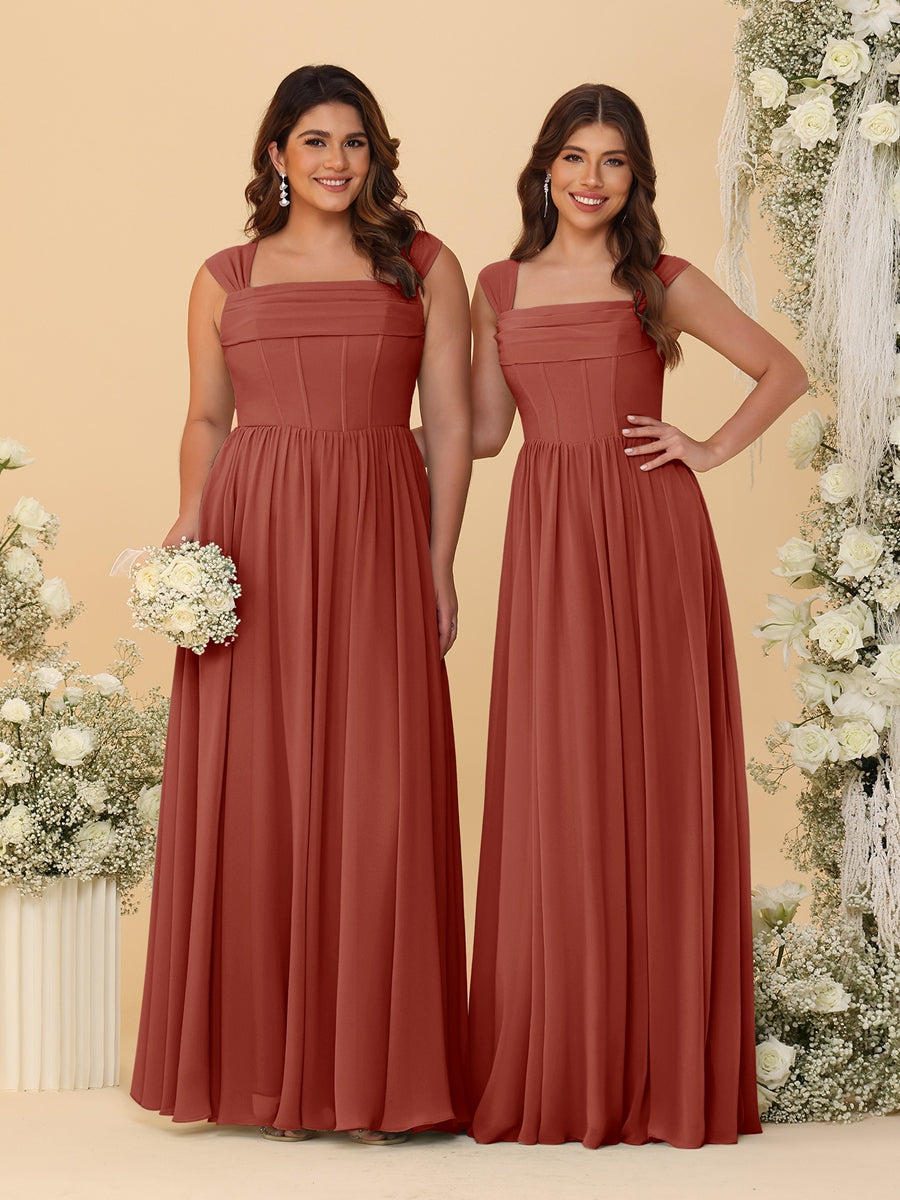Chiffon A-Line/Princess Square Neck Sleeveless Bridesmaid Dresses with Pleats