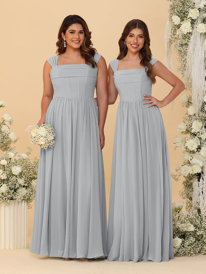 Chiffon A-Line/Princess Square Neck Sleeveless Bridesmaid Dresses with Pleats