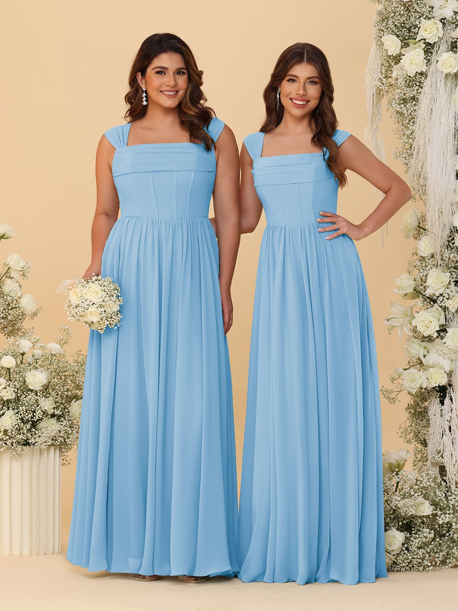 Chiffon A-Line/Princess Square Neck Sleeveless Bridesmaid Dresses with Pleats