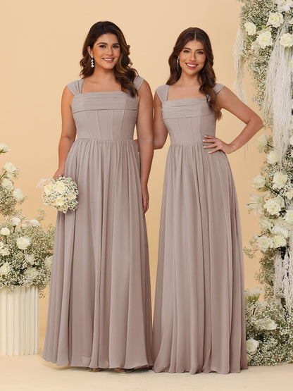 Chiffon A-Line/Princess Square Neck Sleeveless Bridesmaid Dresses with Pleats
