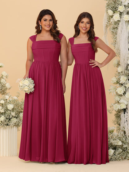 Chiffon A-Line/Princess Square Neck Sleeveless Bridesmaid Dresses with Pleats