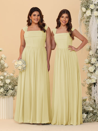 Chiffon A-Line/Princess Square Neck Sleeveless Bridesmaid Dresses with Pleats
