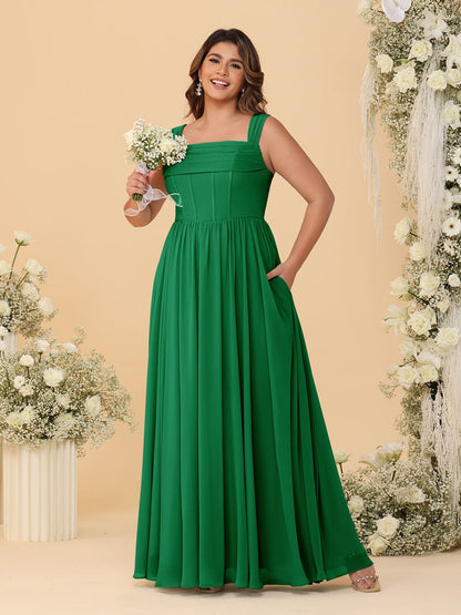 Chiffon A-Line/Princess Square Neck Sleeveless Plus Size Bridesmaid Dresses with Pleats