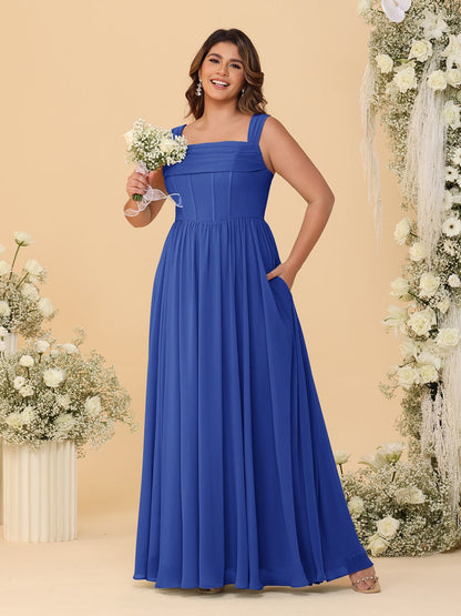 Chiffon A-Line/Princess Square Neck Sleeveless Plus Size Bridesmaid Dresses with Pleats