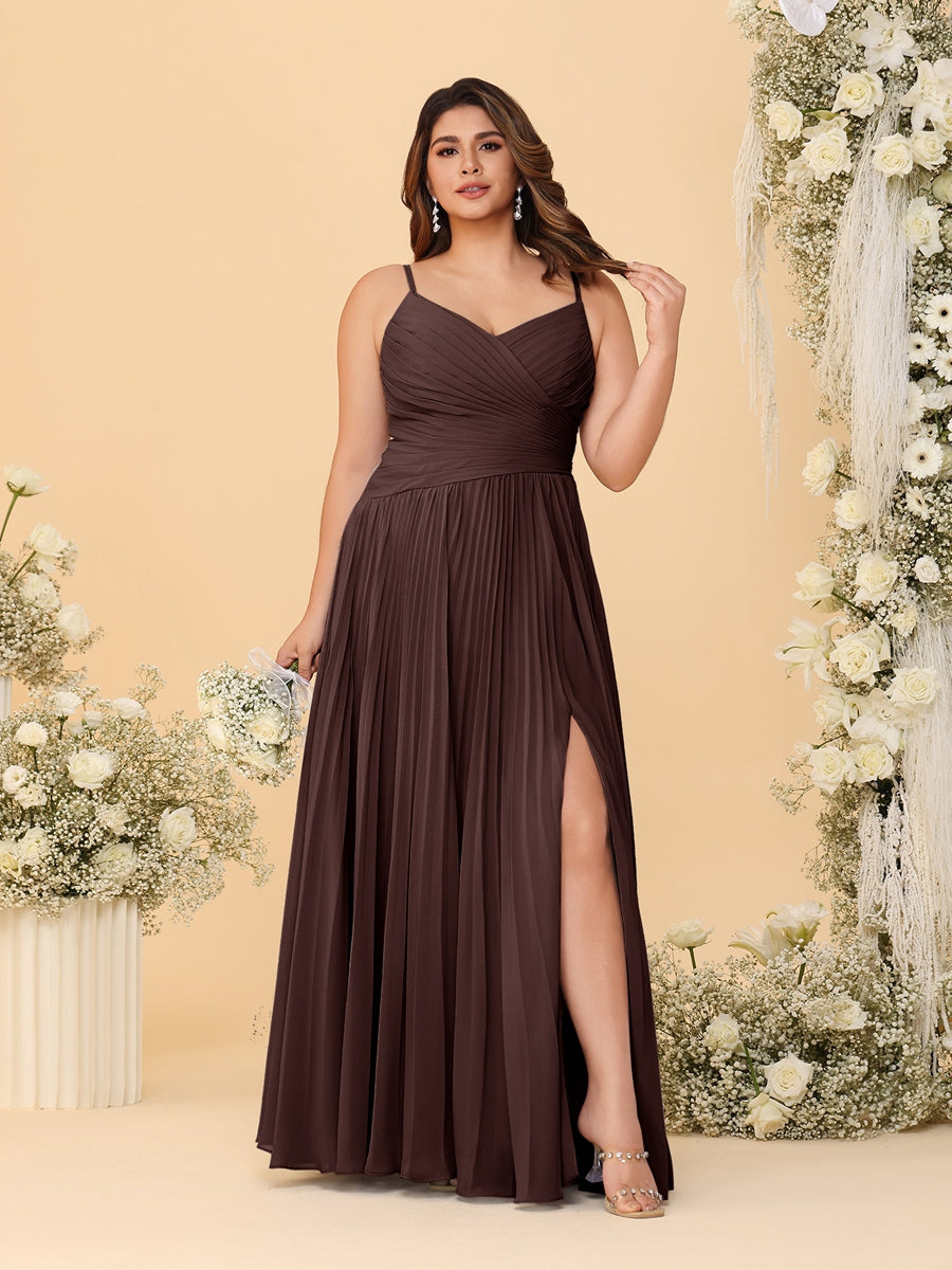 A-Line/Princess Spaghetti Straps Sleeveless Ruched Bridesmaid Dresses with Side Slit