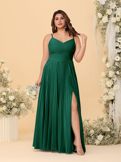 A-Line/Princess Spaghetti Straps Sleeveless Ruched Bridesmaid Dresses with Side Slit