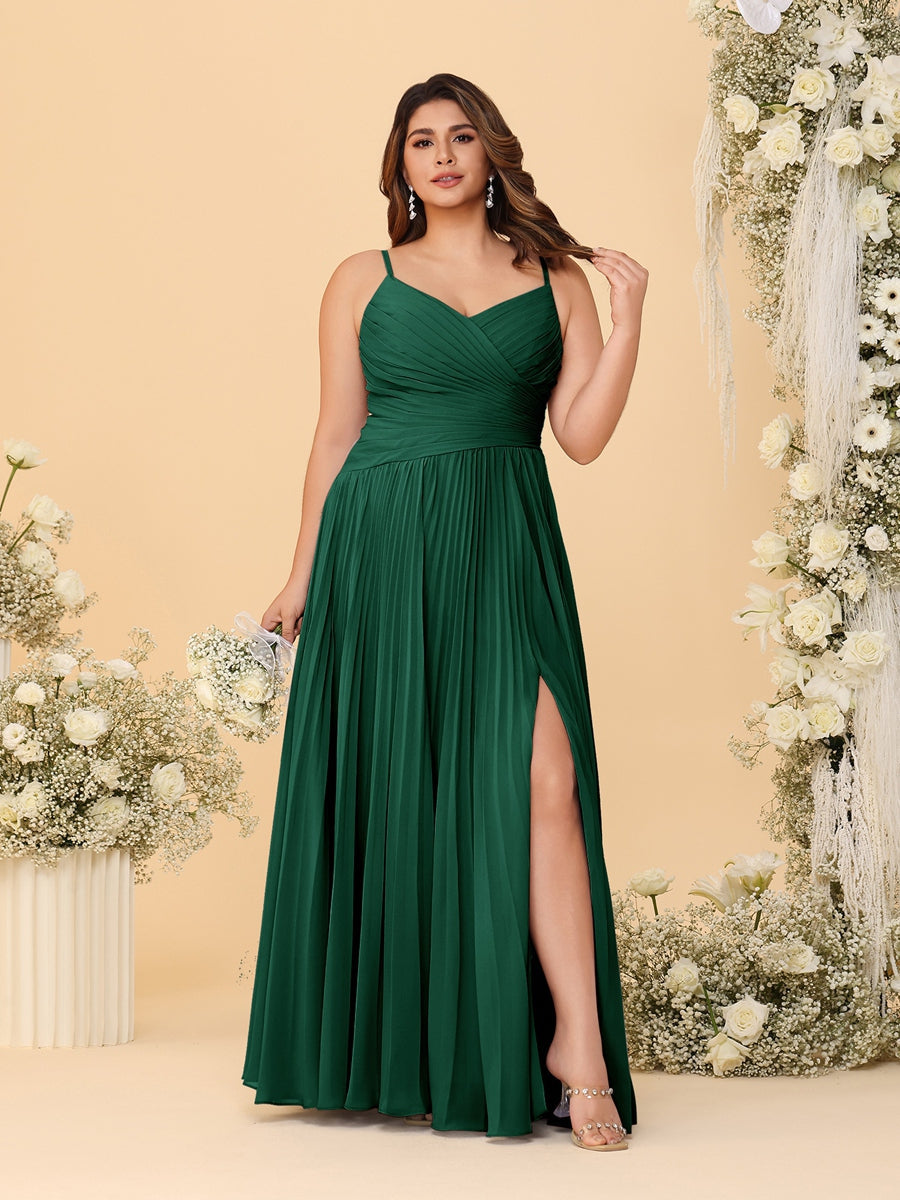 A-Line/Princess Spaghetti Straps Sleeveless Ruched Bridesmaid Dresses with Side Slit