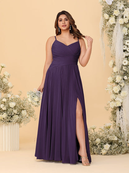 A-Line/Princess Spaghetti Straps Sleeveless Ruched Bridesmaid Dresses with Side Slit