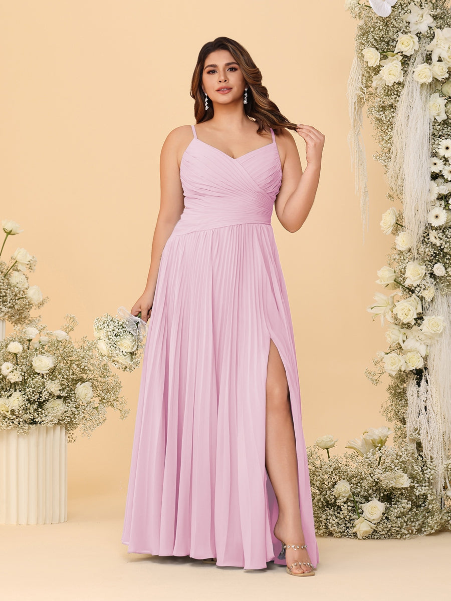 A-Line/Princess Spaghetti Straps Sleeveless Ruched Bridesmaid Dresses with Side Slit