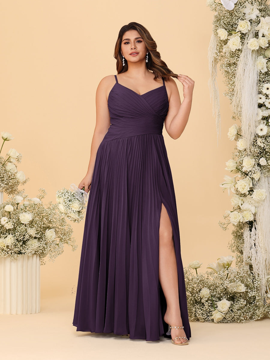 A-Line/Princess Spaghetti Straps Sleeveless Ruched Bridesmaid Dresses with Side Slit