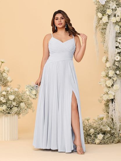 A-Line/Princess Spaghetti Straps Sleeveless Ruched Bridesmaid Dresses with Side Slit