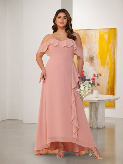 A-Line/Princess Off-the-Shoulder Plus Size Bridesmaid Dresses with Ruffles