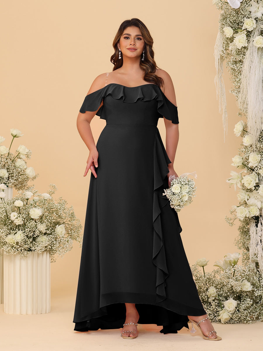 A-Line/Princess Off-the-Shoulder Plus Size Bridesmaid Dresses with Ruffles