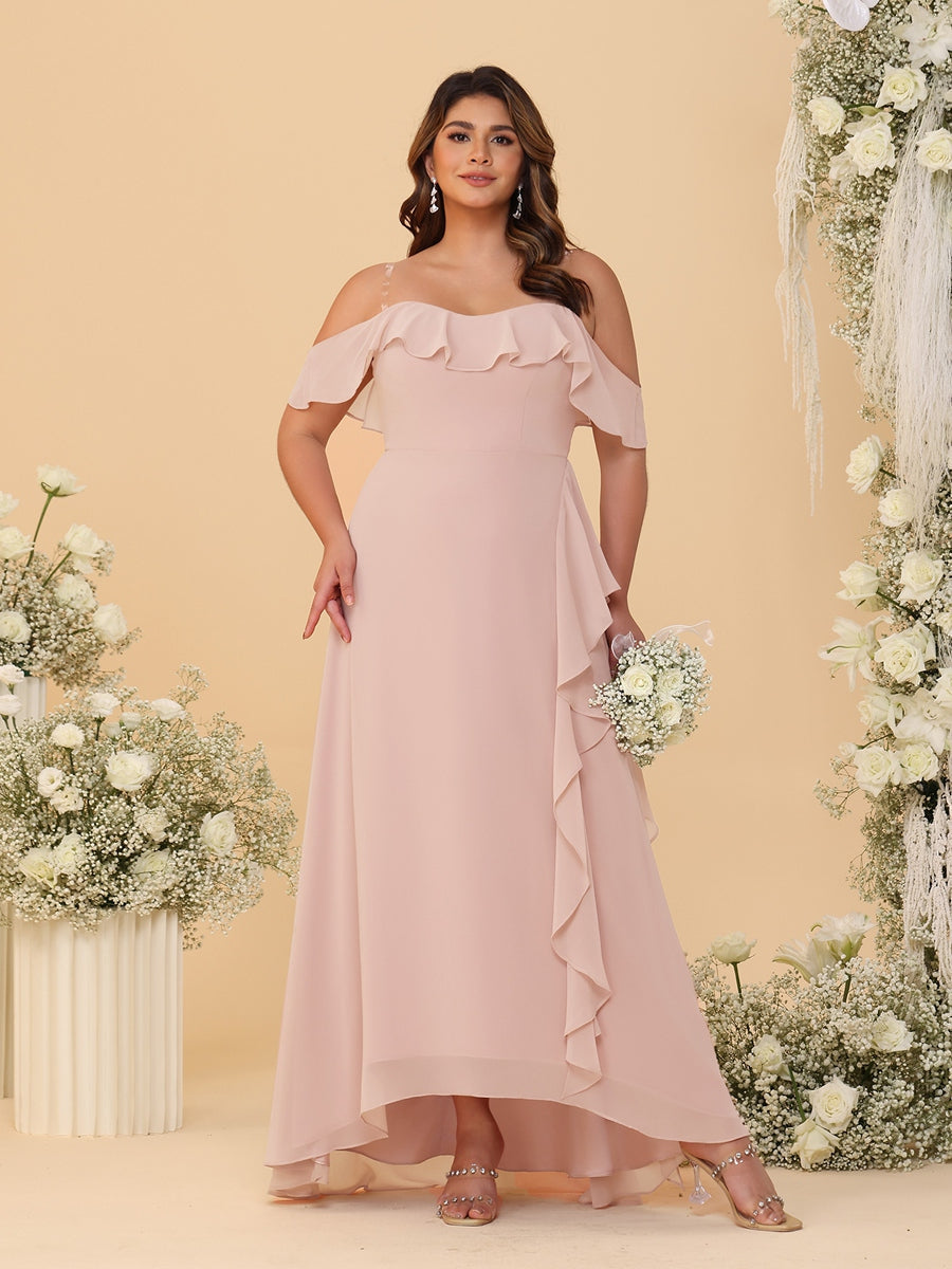 A-Line/Princess Off-the-Shoulder Plus Size Bridesmaid Dresses with Ruffles