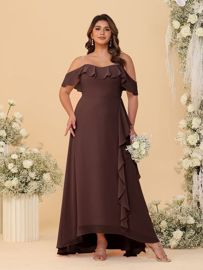 A-Line/Princess Off-the-Shoulder Plus Size Bridesmaid Dresses with Ruffles