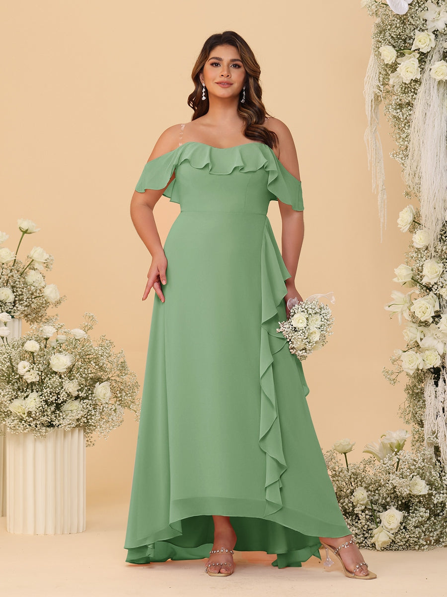 A-Line/Princess Off-the-Shoulder Plus Size Bridesmaid Dresses with Ruffles