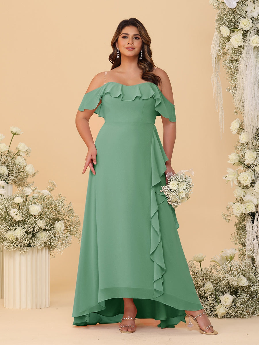 A-Line/Princess Off-the-Shoulder Plus Size Bridesmaid Dresses with Ruffles