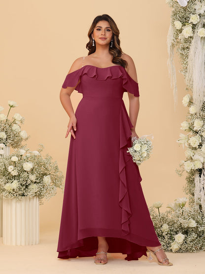 A-Line/Princess Off-the-Shoulder Plus Size Bridesmaid Dresses with Ruffles