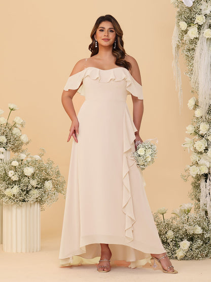 A-Line/Princess Off-the-Shoulder Plus Size Bridesmaid Dresses with Ruffles