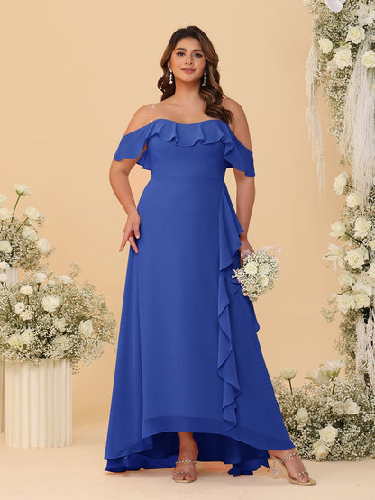 A-Line/Princess Off-the-Shoulder Plus Size Bridesmaid Dresses with Ruffles