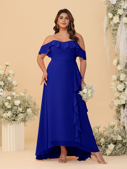 A-Line/Princess Off-the-Shoulder Plus Size Bridesmaid Dresses with Ruffles