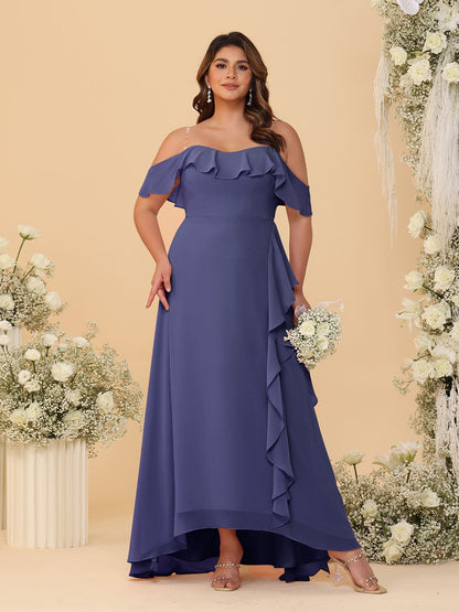 A-Line/Princess Off-the-Shoulder Plus Size Bridesmaid Dresses with Ruffles