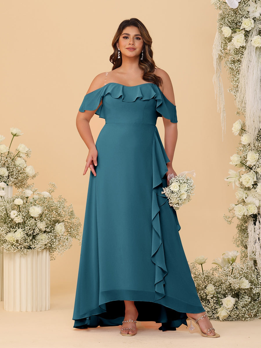 A-Line/Princess Off-the-Shoulder Plus Size Bridesmaid Dresses with Ruffles