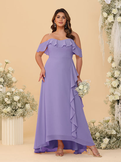 A-Line/Princess Off-the-Shoulder Plus Size Bridesmaid Dresses with Ruffles