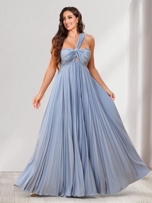A-Line/Princess One-Shoulder Floor-Length Bridesmaid Dresses With Pleats
